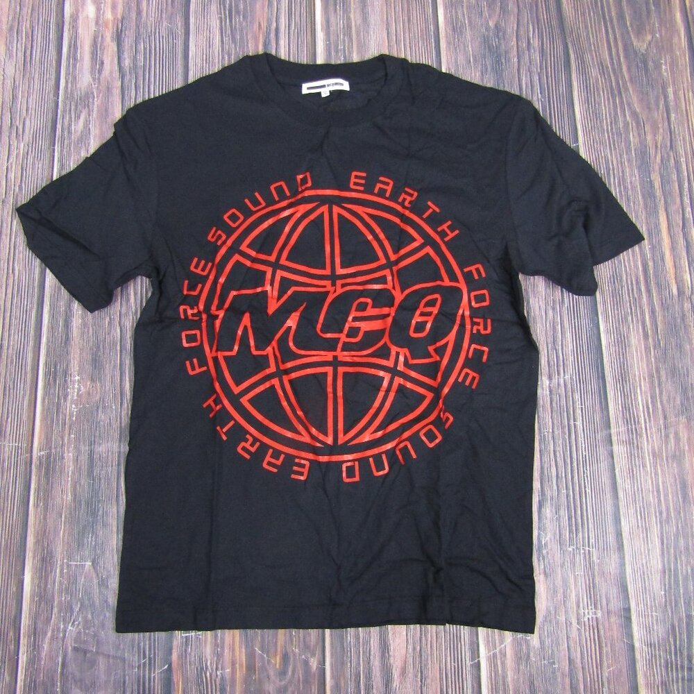 McQ Alexander McQueen Black "Earth Force Sound" Globe Logo Tee - Large